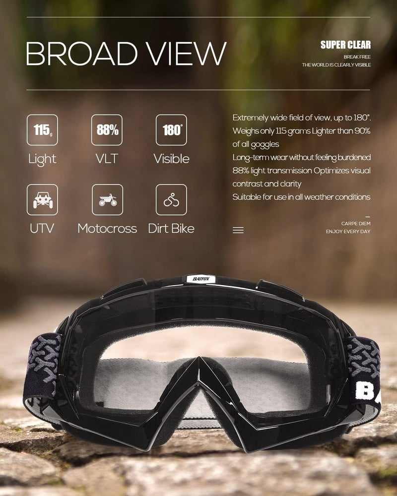 BATFOX Kids Youth Dirt Bike Goggles-Motocross & ATV Riding Goggles for Women,UV400 Anti-Slip Strap,MTB,UTV,OTG,MX Gear - Image 4